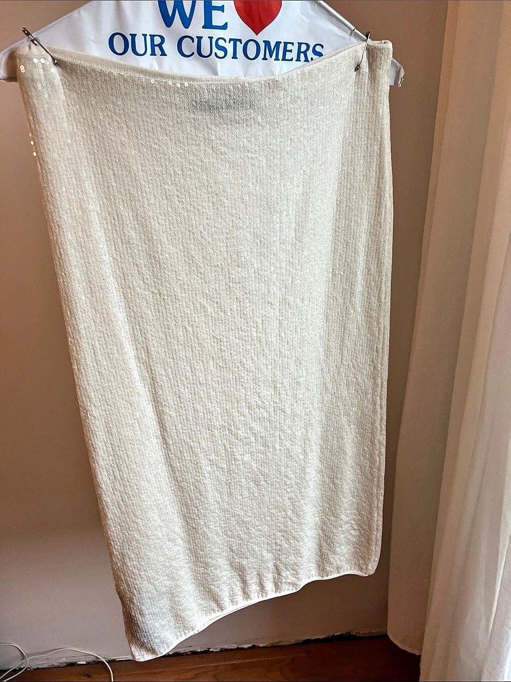 MNG Sequin Midi Skirt in White Size Medium Like New